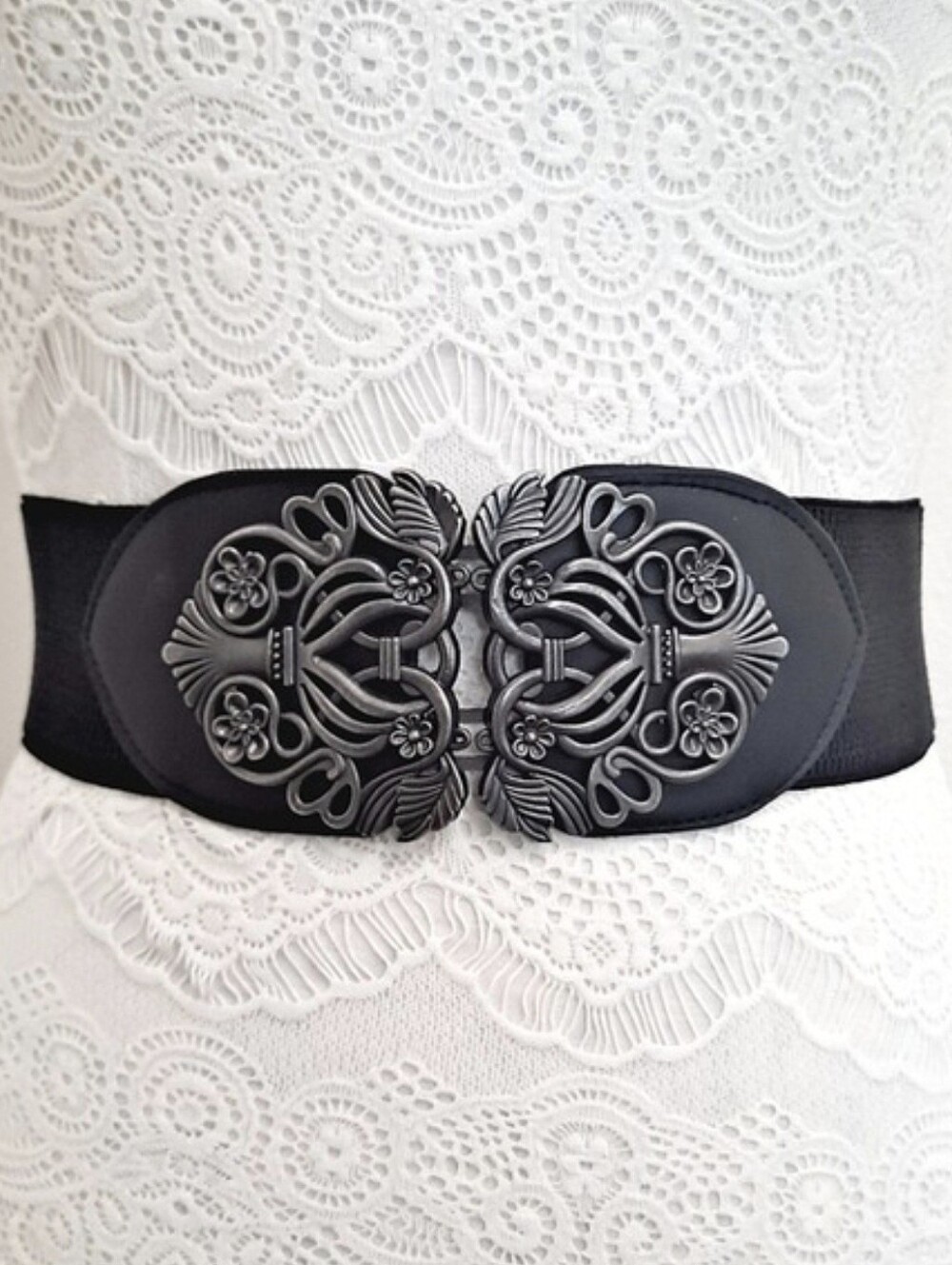 Corset Black Steampunk Wide Waist belt S/ M Faux Leather stretch Whimsigoth